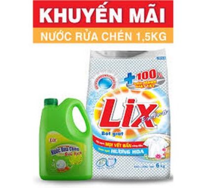 Bột Giặt Lix 6 kg Extra Hương Hoa + nước rửa chén trà xanh 1.5kg